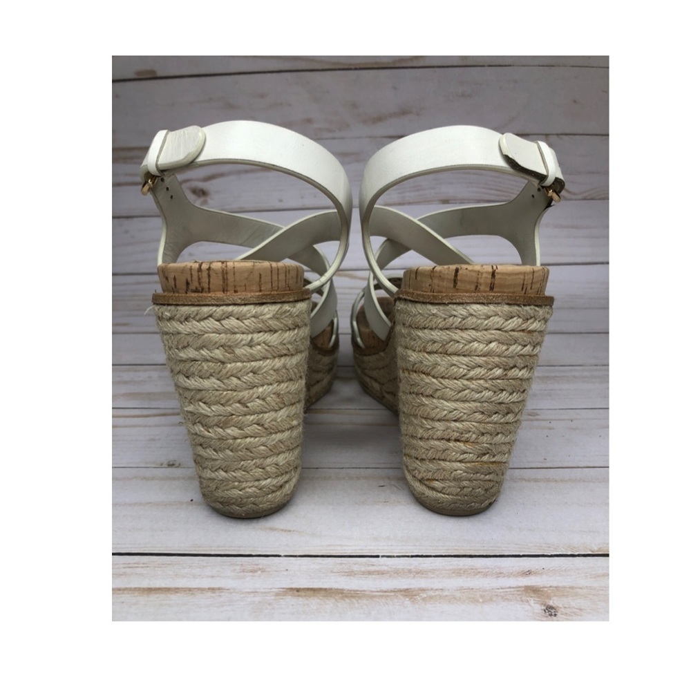 Salvatore Ferragamo White Leather Scalloped Wedge Espadrilles Sz 6 - Picture 3 of 14